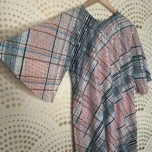 Vintage 60s 70s LARGE Sparkle Stripe Belted Maxi Dress NEW Pocket Short Bell